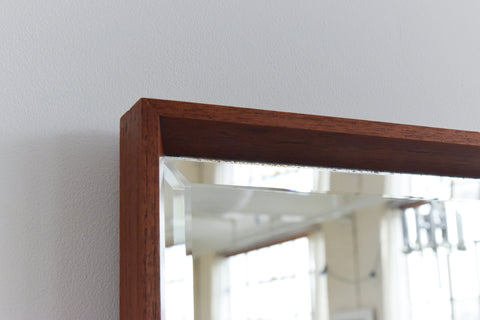 Vintage Extra Long Teak Framed Bevelled Wall Mirror