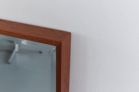Vintage Extra Long Teak Framed Bevelled Wall Mirror