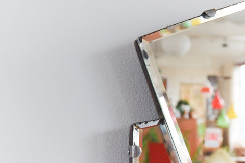 Vintage Art Deco Fan Shaped Frameless Bevelled Wall Mirror