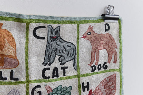 Vintage Folk Art Embroidered Alphabet Wall Hanging / Tapestry