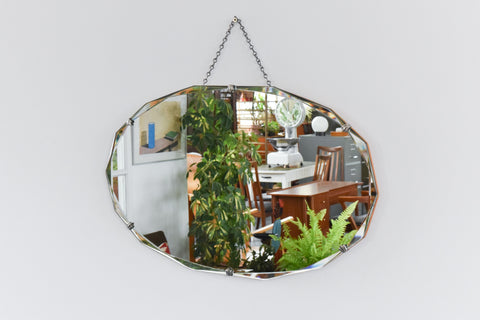 Vintage Frameless 14 Sided Bevelled Wall Mirror
