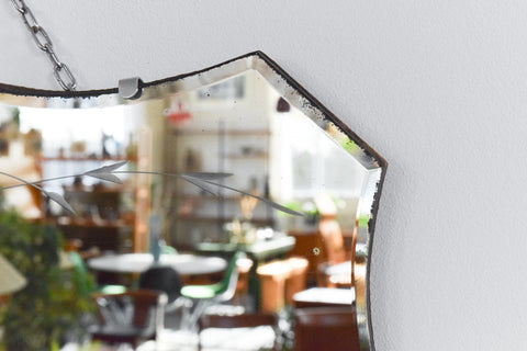 Vintage Frameless Cut Glass Bevelled Wall Mirror