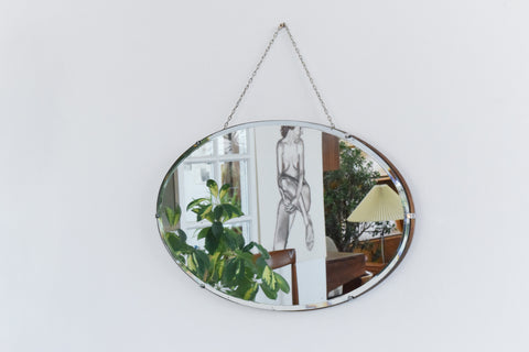 Vintage Frameless Oval Bevelled Mirror