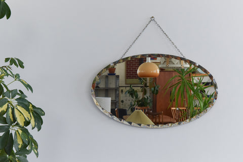 Vintage Frameless Oval Bevelled Mirror