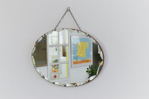 Vintage Frameless Oval Mirror