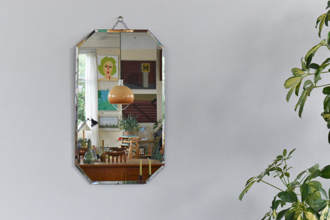 Vintage Frameless Portrait Octagonal Bevelled Mirror