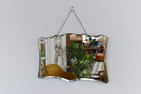 Vintage Frameless Shaped Bevelled Mirror