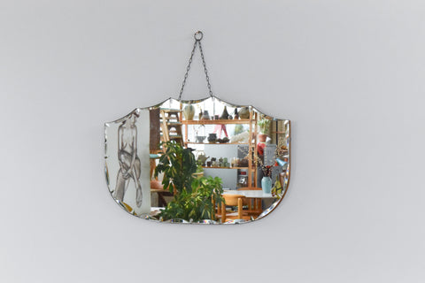 Vintage Frameless Shield Shaped Bevelled Mirror