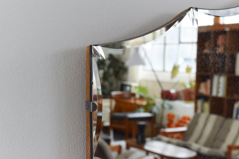 Vintage Frameless Shield Shaped Bevelled Mirror