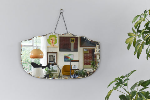 Vintage Frameless Shield Shaped Bevelled Mirror