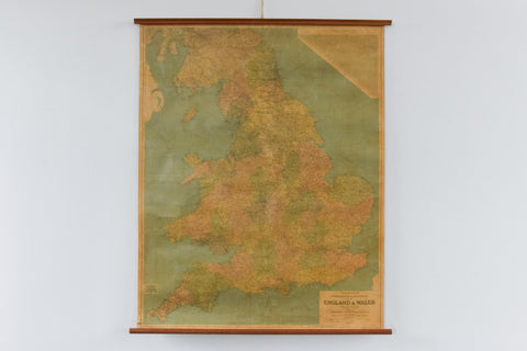 Vintage Geographia Wall Map of England and Wales by P. H. Thorpe