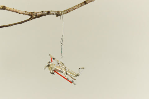 Vintage Single Beaded Aeroplane Christmas Tree Bauble / Ornament