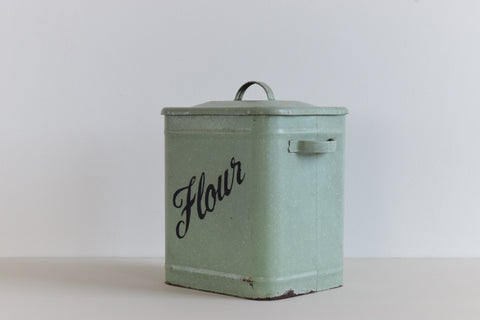 Vintage Green Enamel Flour Jar / Canister