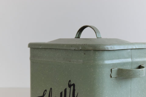 Vintage Green Enamel Flour Jar / Canister