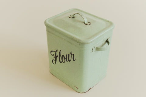 Vintage Green Enamel Flour Jar / Canister