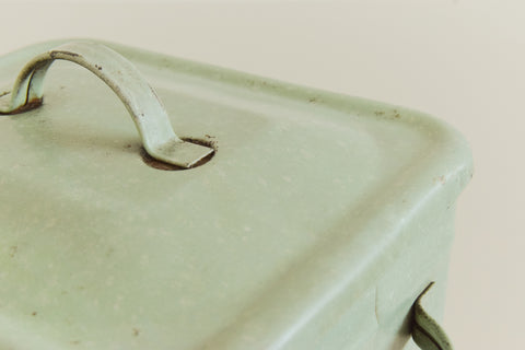 Vintage Green Enamel Flour Jar / Canister