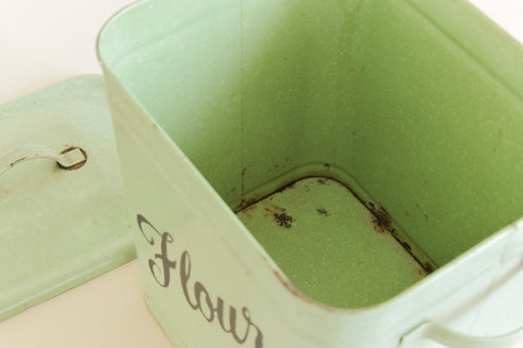 Vintage Green Enamel Flour Jar / Canister