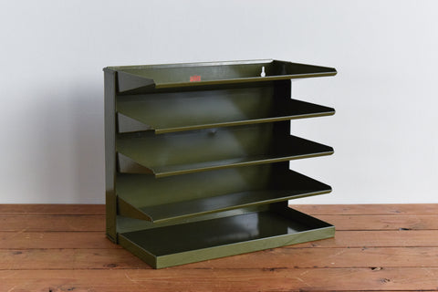 Vintage Green Metal Desk Tidy / Letter / Paper Rack by Veteran Series