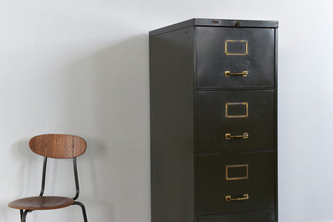 Vintage Green Metal Filing Cabinet by Roneo