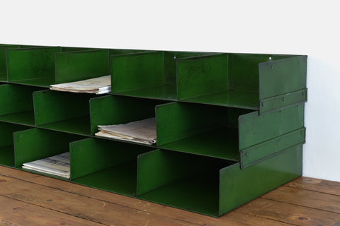 Vintage Green Metal Industrial Wall Mounted Pigeonhole Shelves