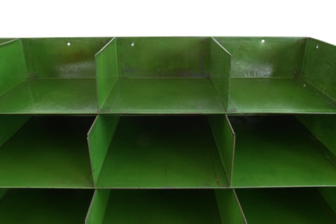 Vintage Green Metal Industrial Wall Mounted Pigeonhole Shelves