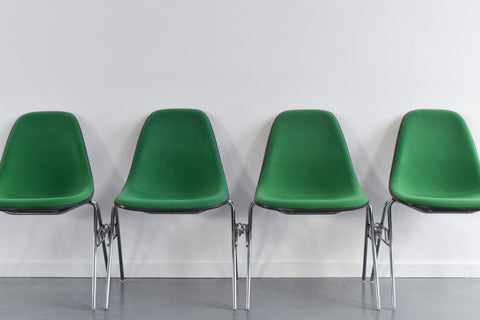 Vintage Single Green Upholstered Stacking DSS Eames Chair for Herman Miller