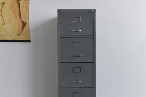 Vintage Grey Metal Filing Cabinet