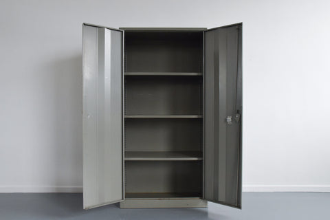 Vintage Grey Metal Industrial Double Door Locker / Cabinet by Triumph