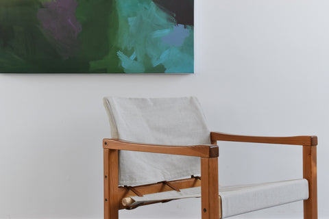 Vintage 1970s IKEA DIANA Pine Safari Arm Chair with Upholstered Seats