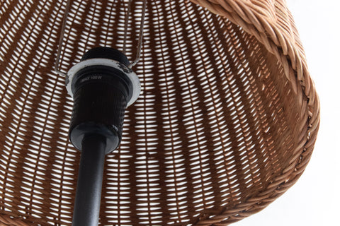 Vintage IKEA 'TRUBADUR' Metal Black Floor Lamp with 'BÄK' Rattan Lampshade