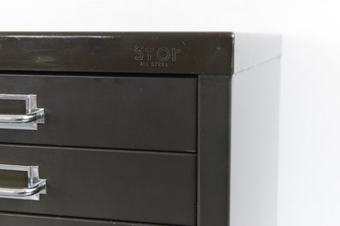 Vintage Industrial Green 10 Drawer Metal Filing Cabinet by Stor