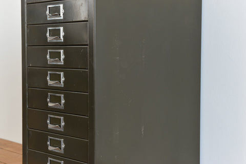 Vintage Industrial Green 10 Drawer Metal Filing Cabinet by Stor