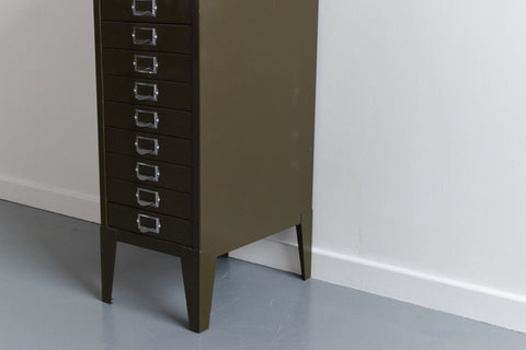 Vintage Industrial Green 15 Drawer Metal Filing Cabinet by Nubo
