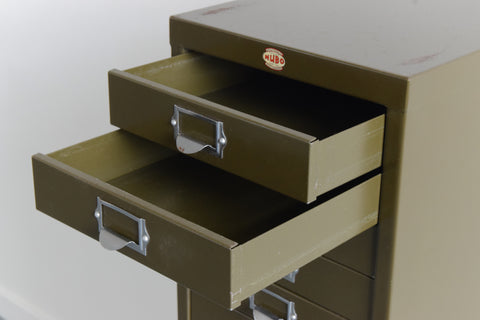 Vintage Industrial Green 15 Drawer Metal Filing Cabinet by Nubo