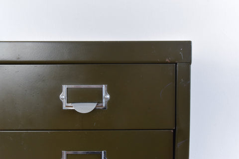 Vintage Industrial Green 3 Drawer Table Top Metal Filing Cabinet