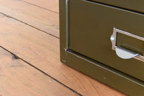 Vintage Industrial Green 3 Drawer Table Top Metal Filing Cabinet
