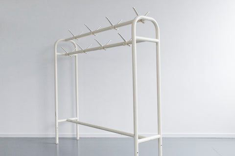 Vintage Large Cream Metal School Coat Rack / Stand