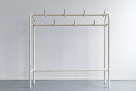 Vintage Large Cream Metal School Coat Rack / Stand