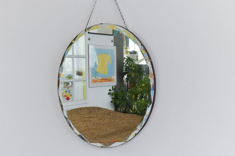 Vintage Large Frameless Round Mirror