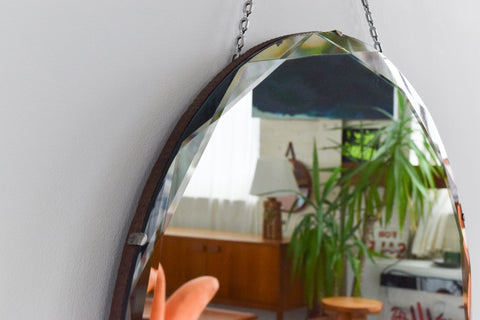 Vintage Large Frameless Round Mirror