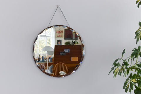 Vintage Large Frameless Round Mirror