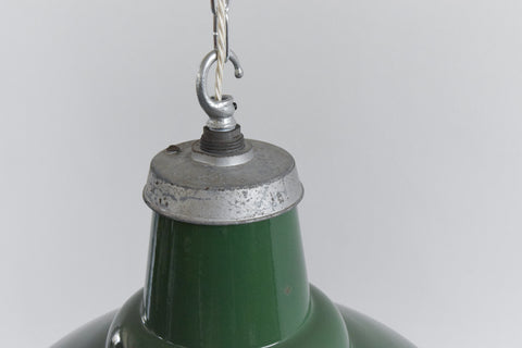 Large Vintage Industrial Green Enamel Pendant Light Shade