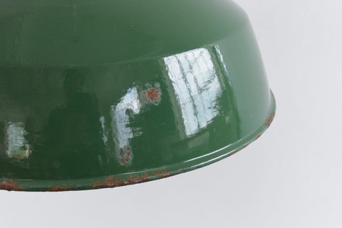 Large Vintage Industrial Green Enamel Pendant Light Shade