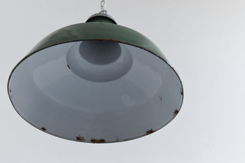 Large Vintage Industrial Green Enamel Pendant Light Shade