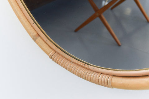 Vintage Large Oval Bamboo Mirror