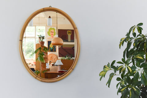 Vintage Large Oval Bamboo Mirror