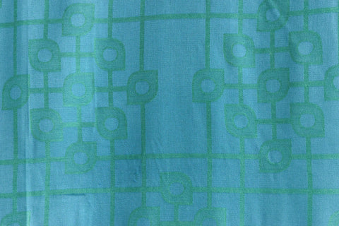Vintage Large Pair of Teal and Green Patterned 1960s Curtains