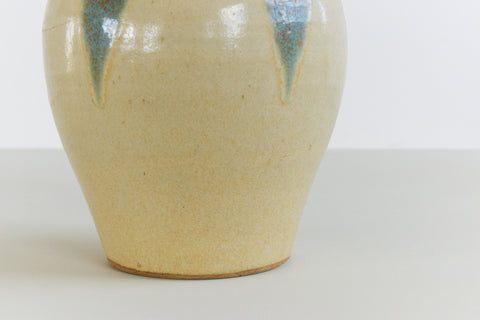 Vintage Large Studio Pottery Green and Beige Vase