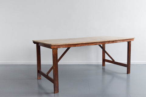 Vintage Large Rustic Wooden Folding Trestle Table with Washed Top