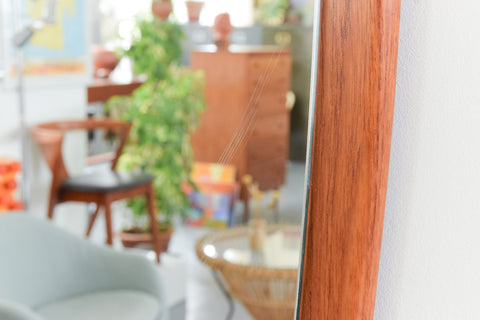Vintage Long Teak Float Mounted Mirror